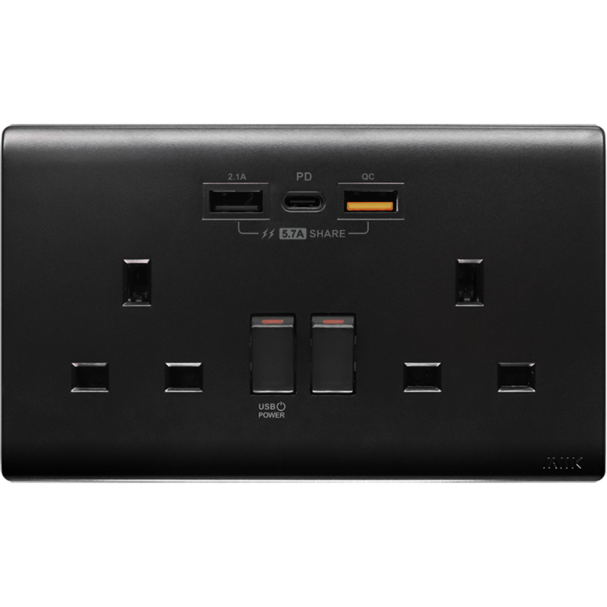 M2K PD202AP5-B 5.7A 雙位 PD/QC USB 電掣插座 (黑色) M2K PD202AP5-B 5.7A 雙位 PD/QC USB 電掣插座 (黑色)